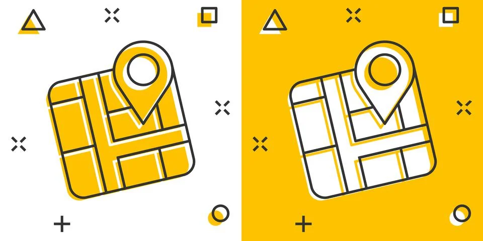 Map pin icon in comic style. GPS navigation cartoon vector illustration on wh Stockillustratie