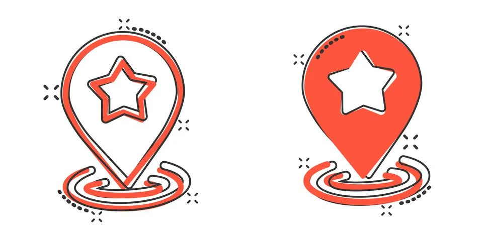 Map pin icon in comic style. GPS navigation cartoon vector illustration on wh Ilustração Stock