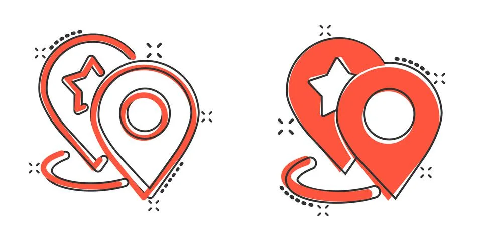 Map pin icon in comic style. GPS navigation cartoon vector illustration on wh Ilustração Stock