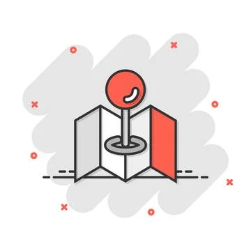 Map pin icon in comic style. gps navigation cartoon vector illustration on .. Stock Illustration