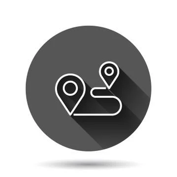 Map pin icon in flat style. GPS navigation vector illustration on black round Ilustração Stock