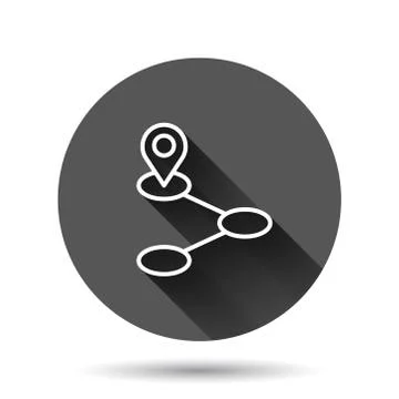 Map pin icon in flat style. GPS navigation vector illustration on black round Ilustração Stock