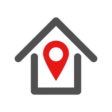 Map pin icon on a house. Vectors. Stock Illustration