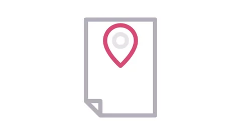 Map pin icon placed on a document, indicating a specific location or point .. Stock Footage 334834202
