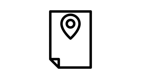 Map pin icon placed on a document, indicating a specific location or point .. Stock Footage 334834357