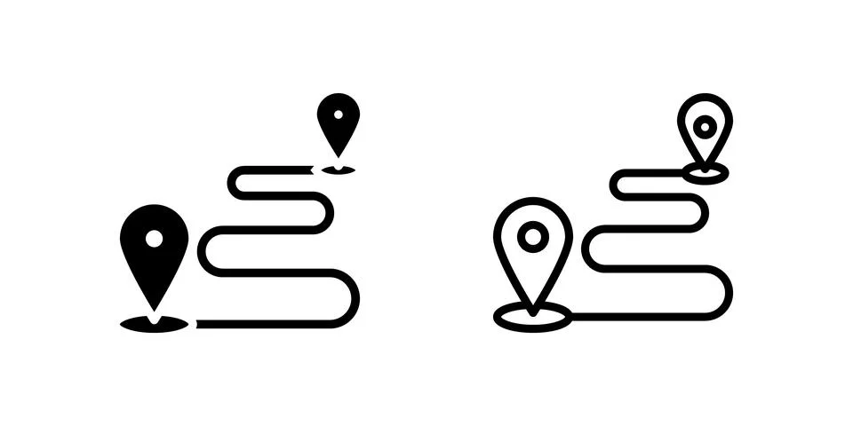 Map pin icon set representing destination, ideal for trip planning visuals Stock Illustration