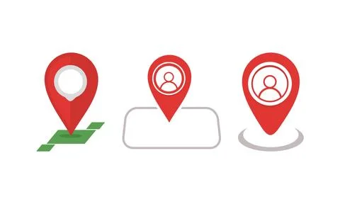 Map Pin Icons with Various Shapes and Person Silhouettes Stock Illustration