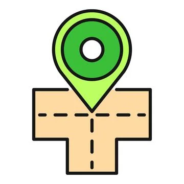 Map pin indicating direction on a road junction Illustrazione stock