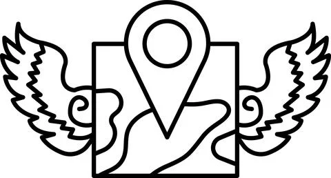Map with a pin on it and wings above it Ilustração Stock