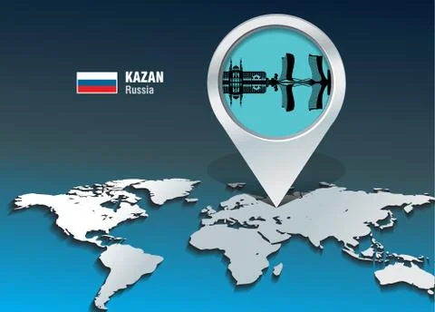 Map pin with Kazan skyline Stock Illustration
