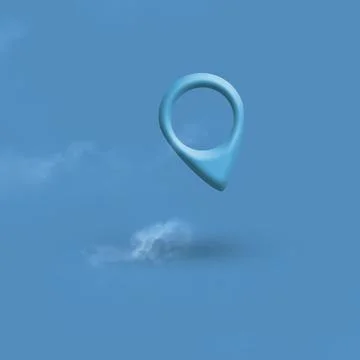 Map pin location button with clouds on blue, map pointer navigation concept Stock Illustration