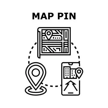 Map pin location finding navigation mobile app Stock Illustration