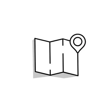 Map with pin. location icon line on isolated white background. Eps 10 vector Stock Illustration