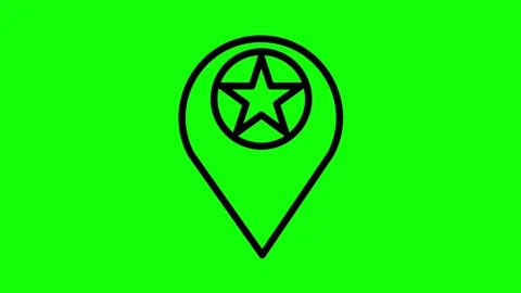 Map pin location icon with star symbol animated on green screen background video Stock Footage 330156642