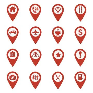 Map pin location icons set Stock Illustration