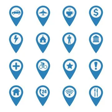 Map pin location icons set Stock Illustration