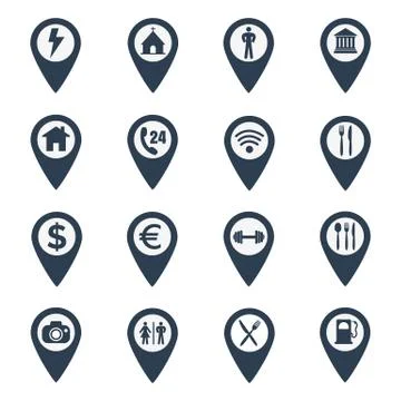 Map pin location icons set Stock Illustration
