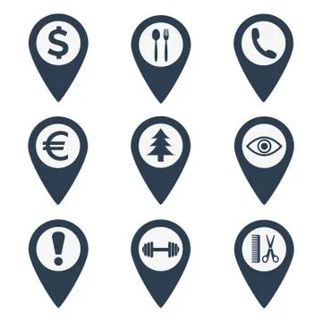 Map pin location icons set Stock Illustration