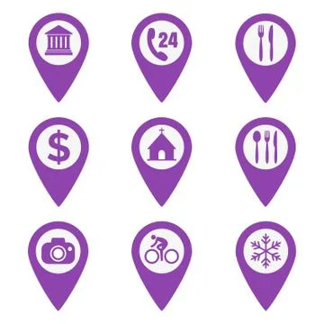Map pin location icons set Stock Illustration