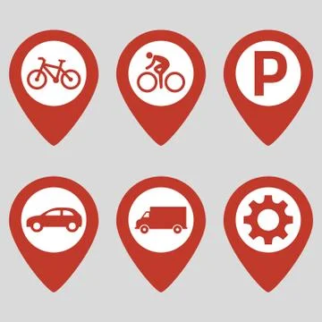 Map pin location icons set on gray background. Stock Illustration