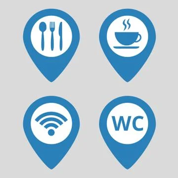 Map pin location icons set on gray background. Stock Illustration