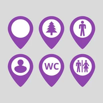 Map pin location icons set on gray background. Stock Illustration