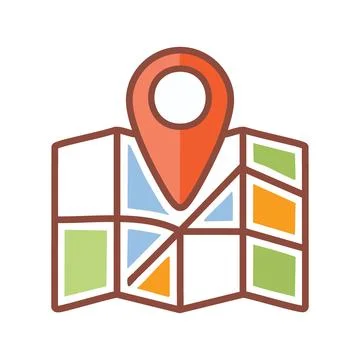 Map pin location. Location pin on folded map, symbolizes finding a place, t.. Stock-Illustration