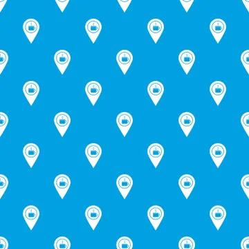 Map pin location with tea or coffee cup sign pattern seamless blue 스톡 일러스트
