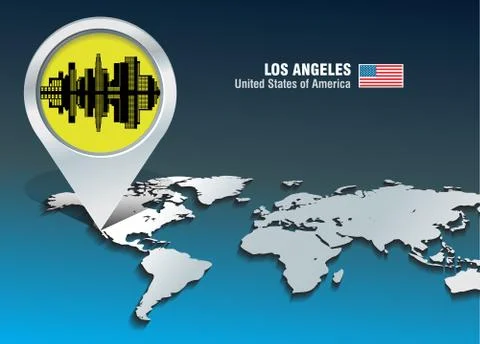 Map pin with los angeles skyline Stock Illustration