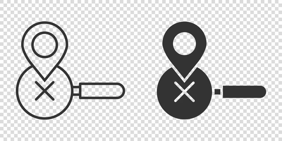 Map pin with magnifier icon in flat style. Gps navigation vector illustration Stockillustratie