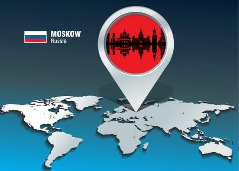 Map pin with moskow skyline Stock Illustration
