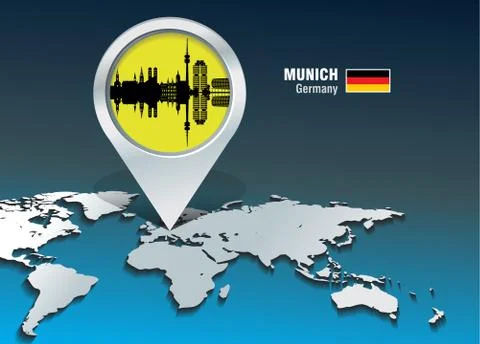 Map pin with Munich skyline Ilustración de archivo