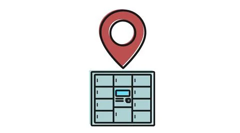 Map pin navigation pointer with smart parcel locker Stock Illustration