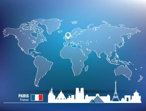 Map pin with Paris skyline Illustrazione stock