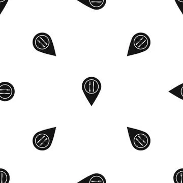 Map pin pointer with cafe or restaurant sign pattern seamless black Illustrazione stock