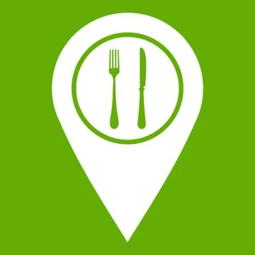 Map pin pointer with cafe or restaurant sign icon green Stock Illustration