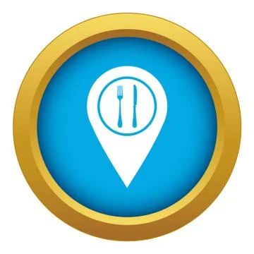 Map pin pointer with cafe or restaurant sign icon blue vector isolated Stock Illustration