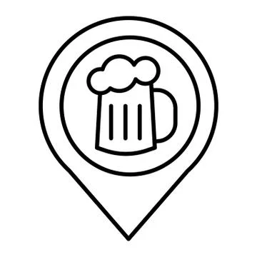 Map pin pointer glass of beer thin line icon. Location beer mug vector Stock Illustration