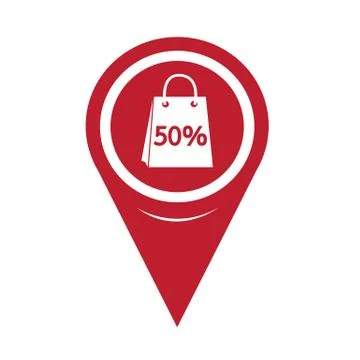 Map Pin Pointer sale 50 percents shopping bag icon Stock Illustration