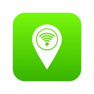 Map pin pointer with wi fi symbol icon digital green Stock Illustration