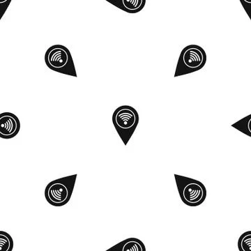 Map pin pointer with wi fi symbol pattern seamless black Stock Illustration