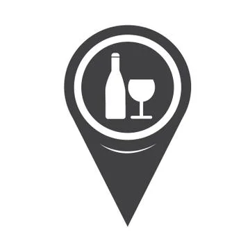 Map Pin Pointer Wine glass with bottle icon Stock Illustration