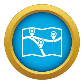 Map with pin pointers icon blue isolated Stock Illustration