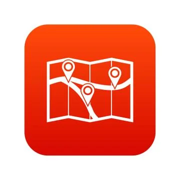 Map with pin pointers icon digital red Stock Illustration