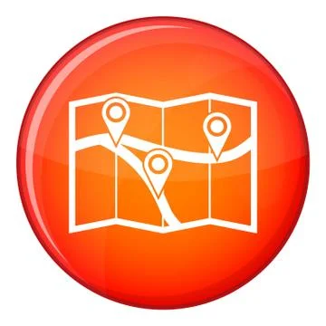 Map with pin pointers icon, flat style Stockillustratie
