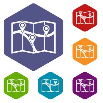 Map with pin pointers icons set 库存插图