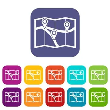 Map with pin pointers icons set Illustrazione stock