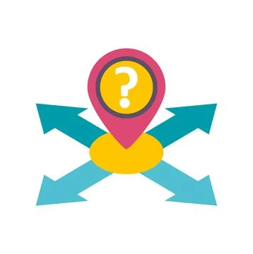 Map pin question mark with multiple directional arrows Stock Illustration