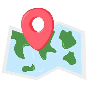 Map with pin. Red direction pointer on folded city map, gps navigation and Stock Illustration