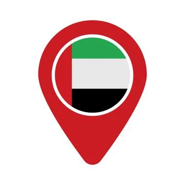 Map pin with round United Arab Emirates flag. location of UAE. Vector. Stock Illustration